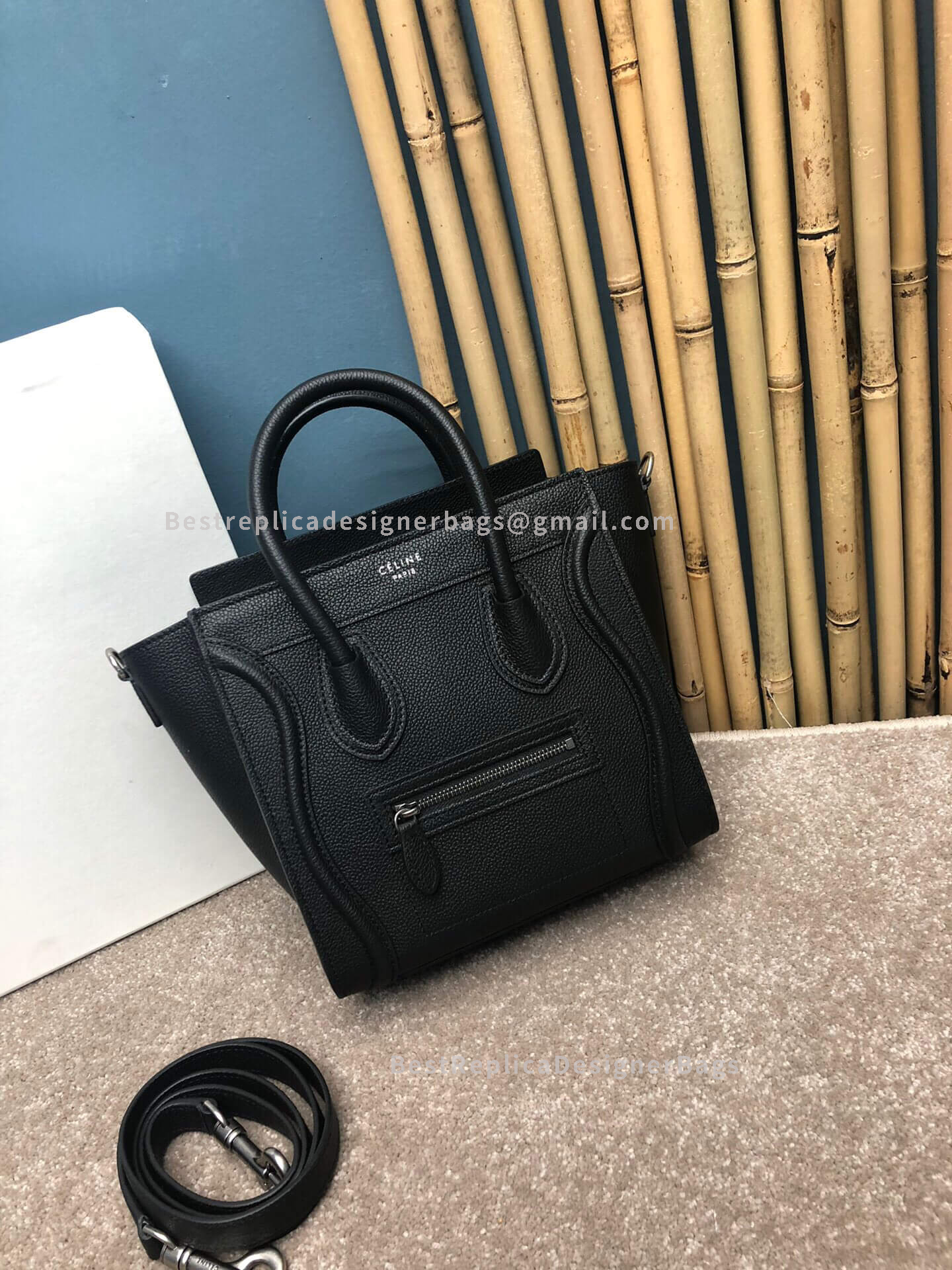 Celine Luggage Nano Bag in Drummed Black Calfskin